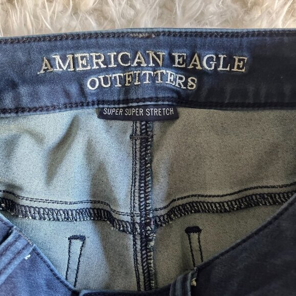 American Eagle Outfitters Super Stretch Hi-Rise Jegging Blue Dark Wash  Whiskers - Picture 3 of 5